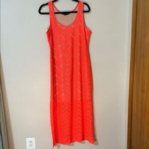 Snap Bright Coral Summer Midi Dress, size XL